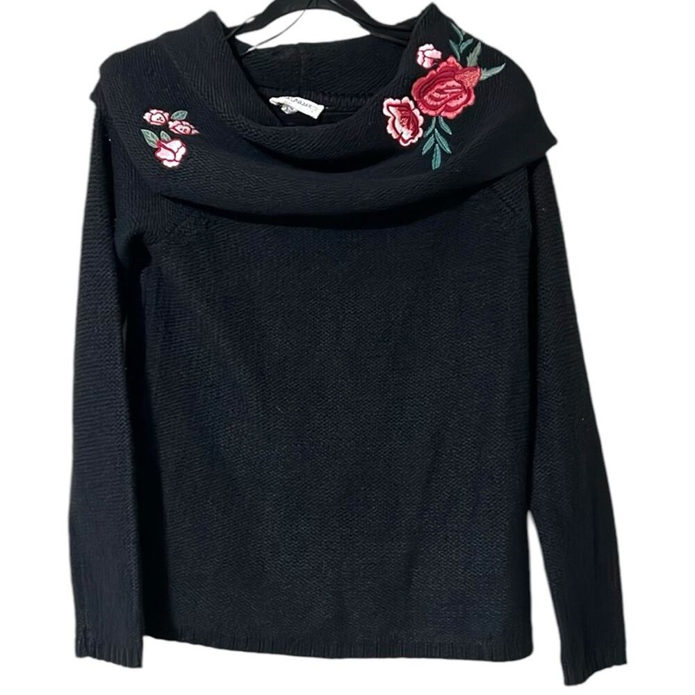 Cloud Chaser size medium pullover off the shoulder black embroidered sweater NWT